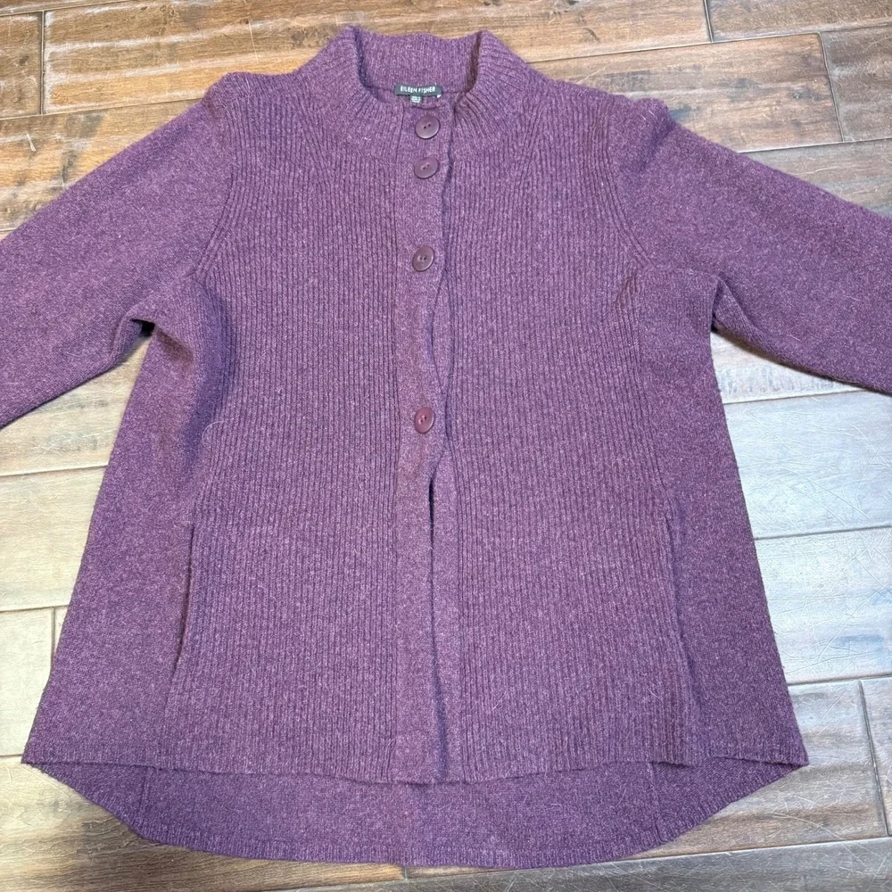 Eileen Fisher Sweater Long Sleeve Button Front‎ Cashmere Wool | Purple | Size XL